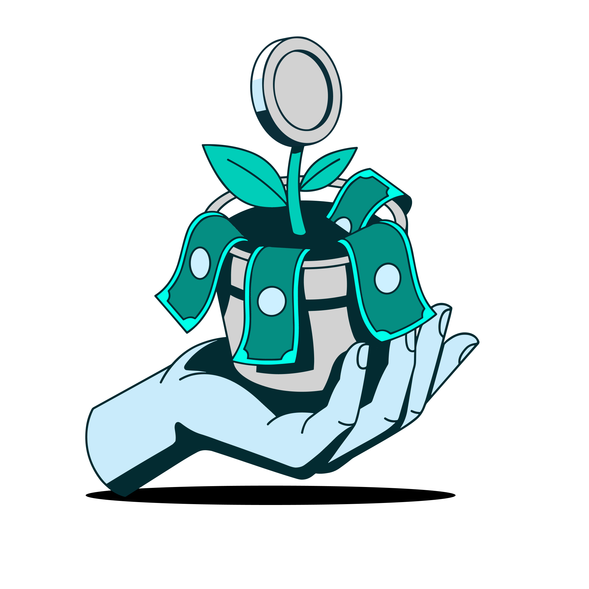 a hand holding a pot with money