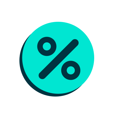 a blue circle with a percent symbol