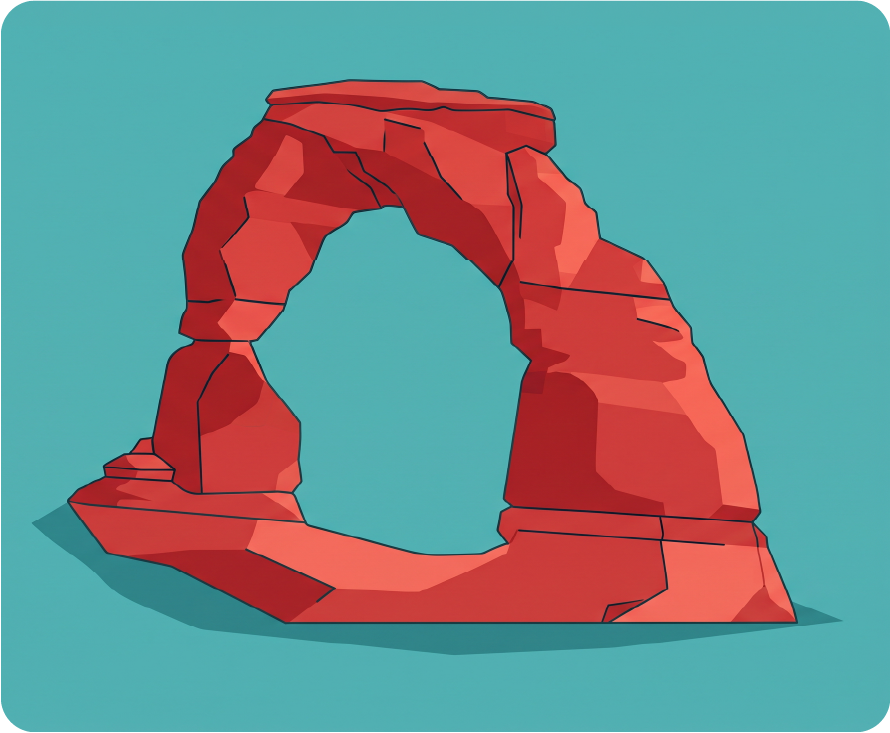 a red rock arch on a blue background