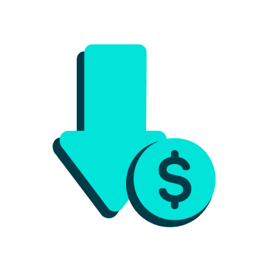 a blue arrow pointing down and a coin