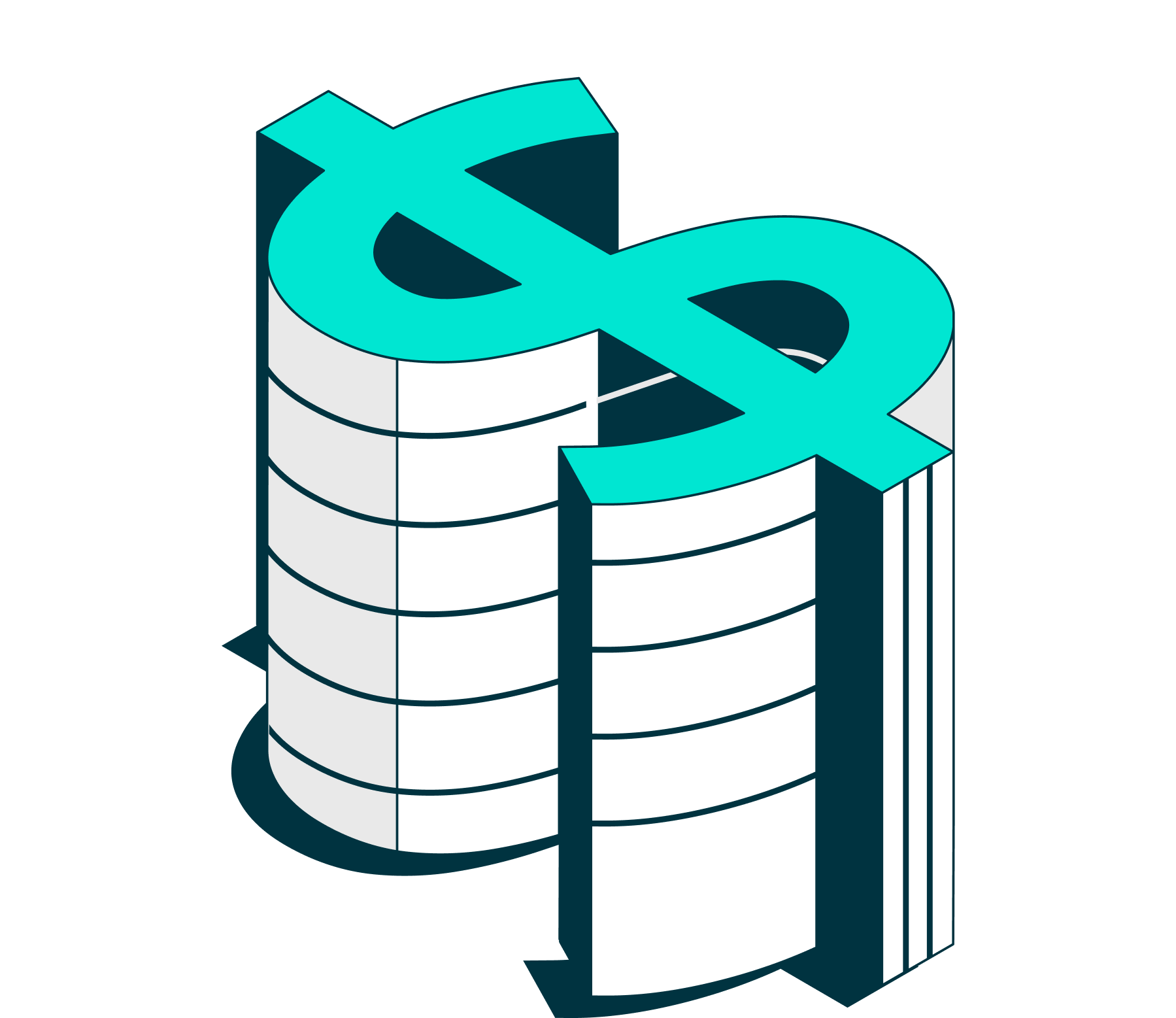 a stack of white and blue buildings with a dollar sign