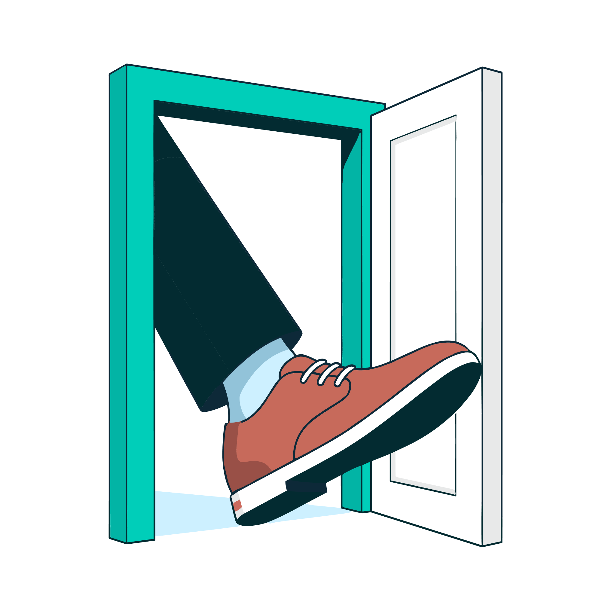 a cartoon of a shoe coming out of a door