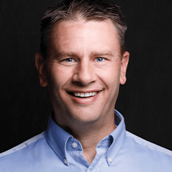 a man in a blue shirt