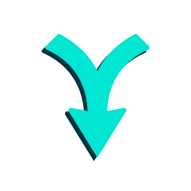 a blue arrow pointing down