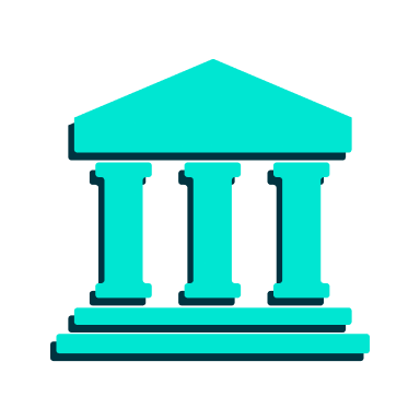 a blue building with columns