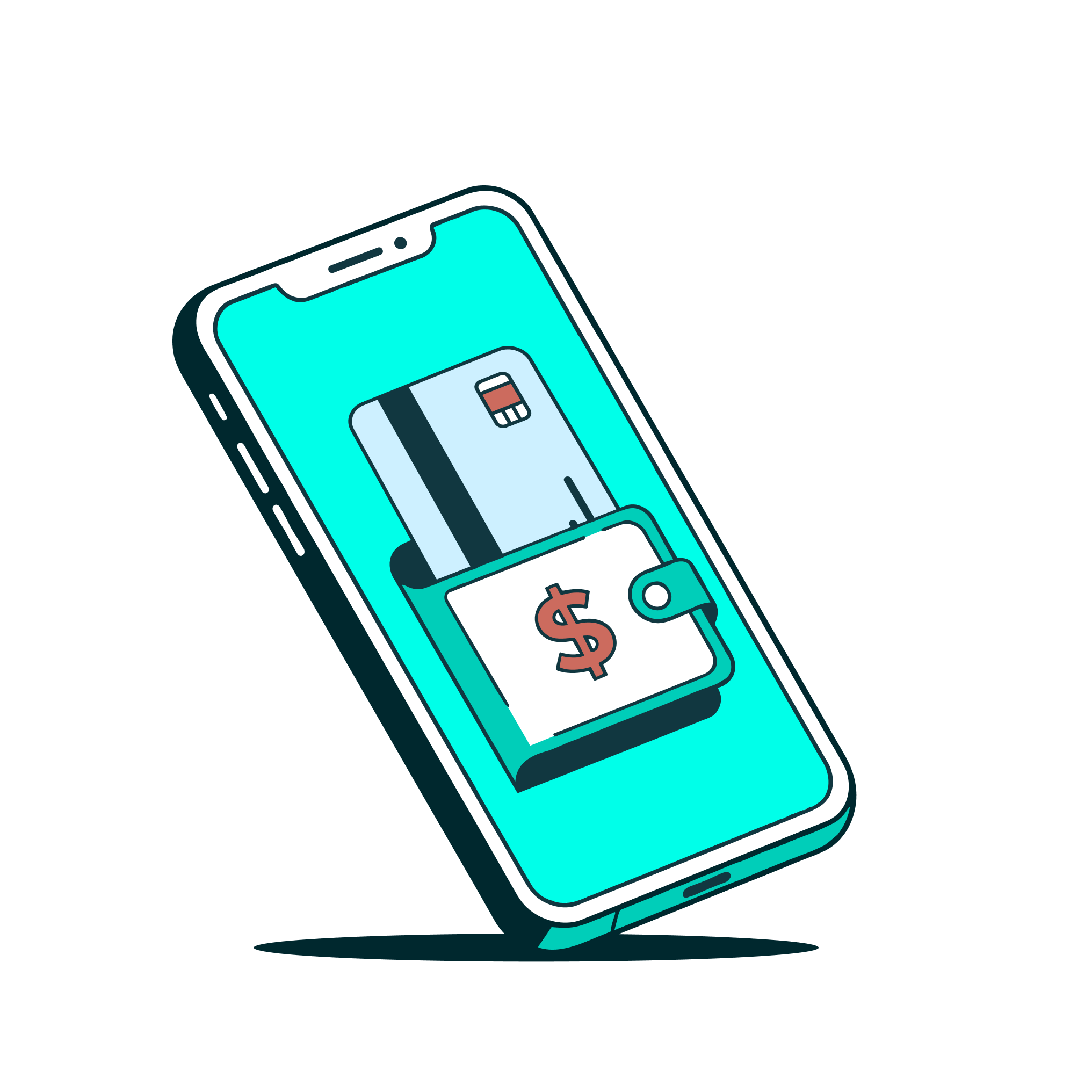 a cell phone with a wallet and a credit card in it