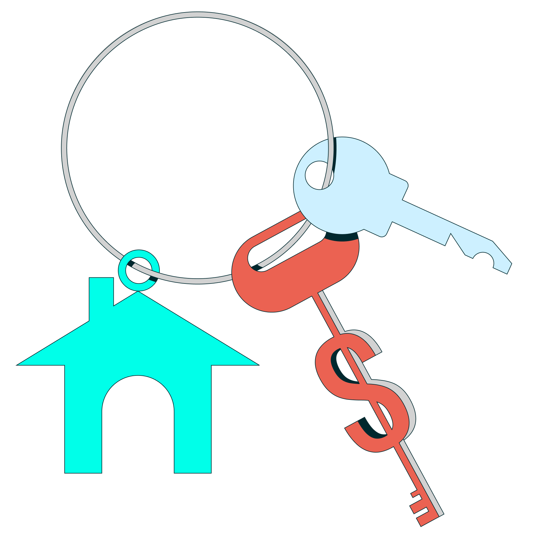 a keychain with a house and a dollar sign