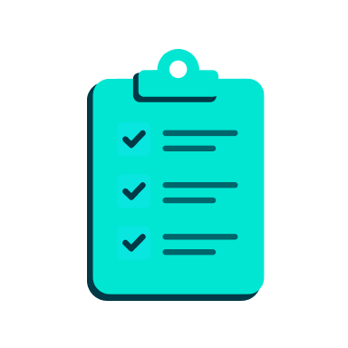 a blue clipboard with check marks