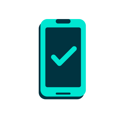 a cell phone with a tick on the screen