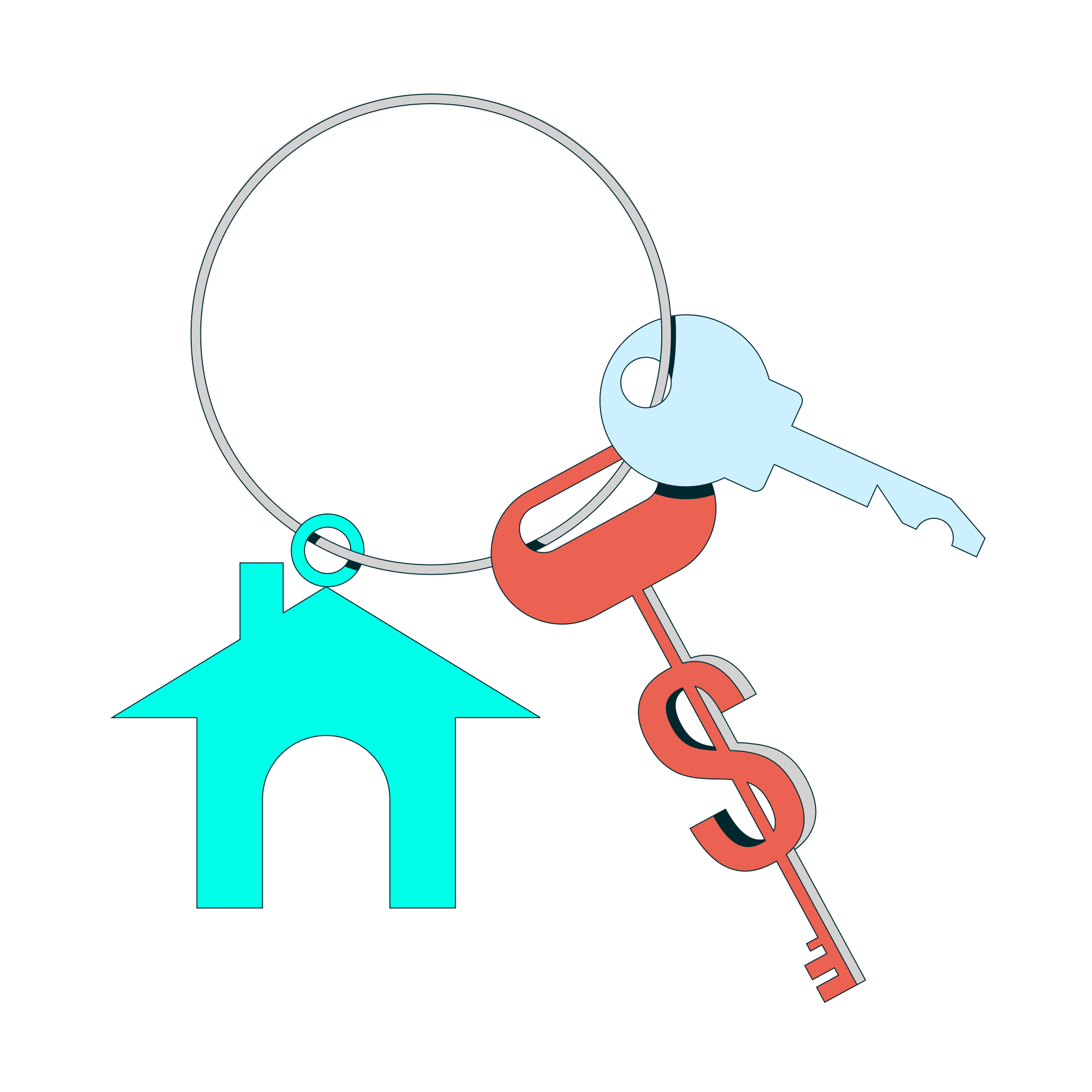a keychain with a house and a key chain